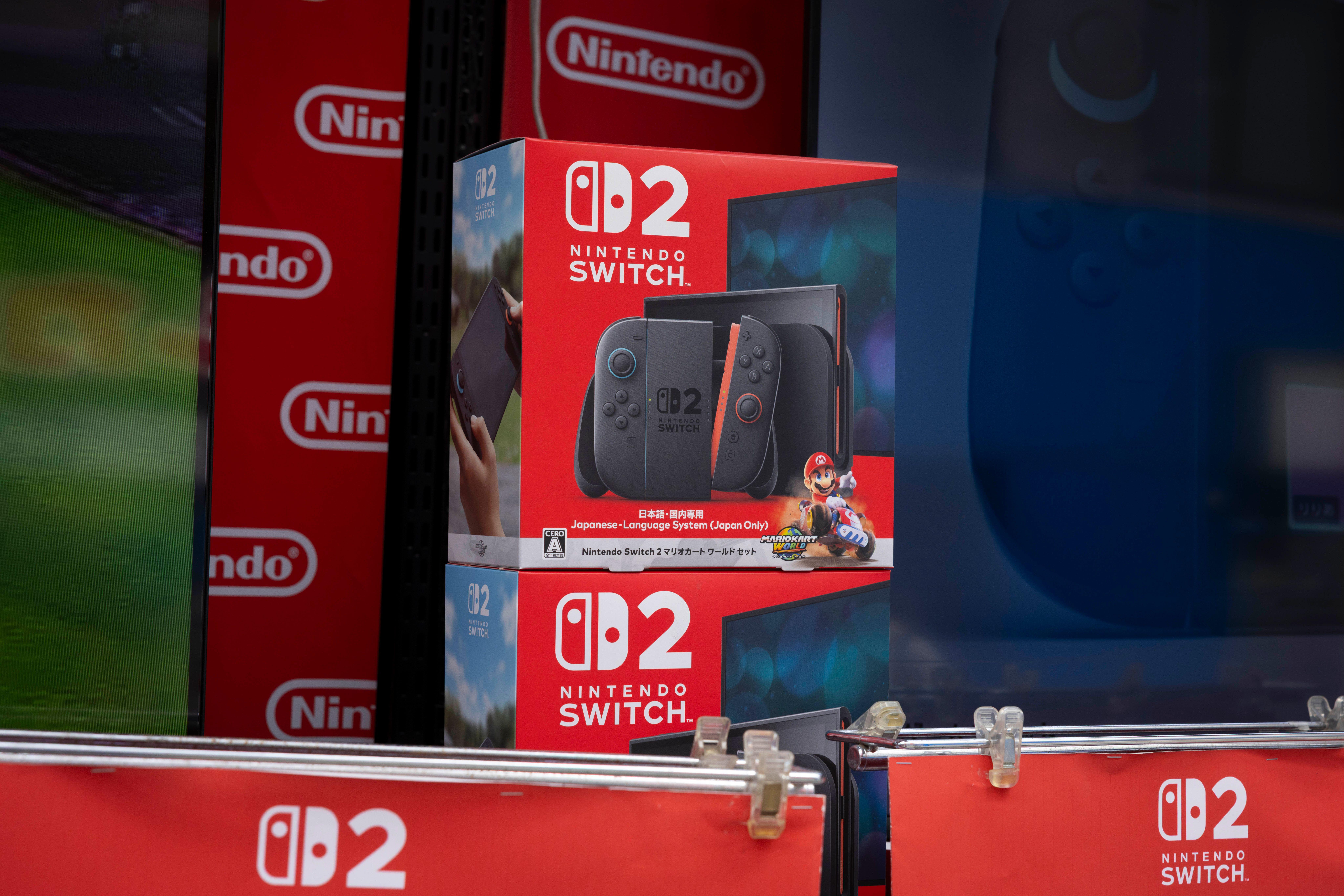 boxes of the new Nintendo Switch 2 stacked on one another